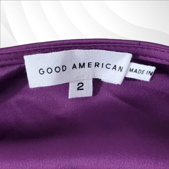2/$50 Good American Purple Stretch Satin Faux Wrap Blouse Size 2 - Picture 5 of 8